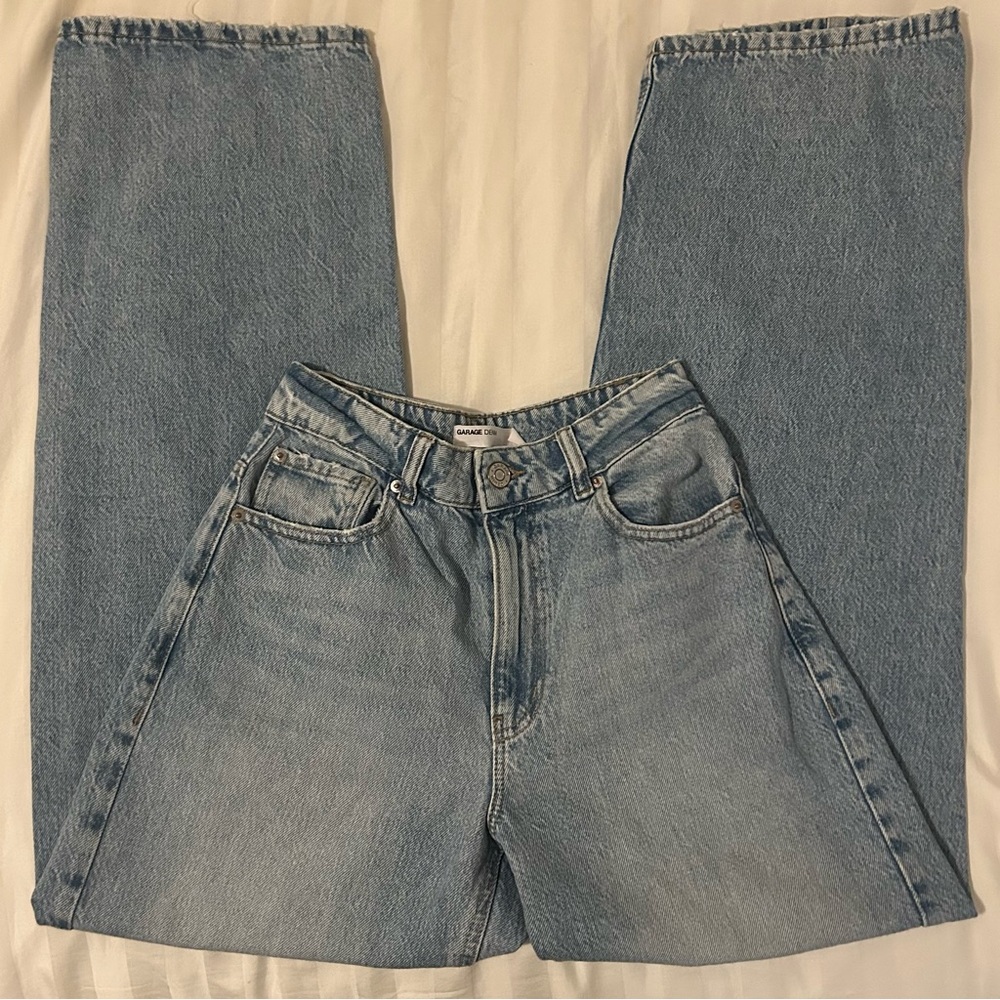 Garage Ripped Wide Leg High-Rise Jeans in Light Blue